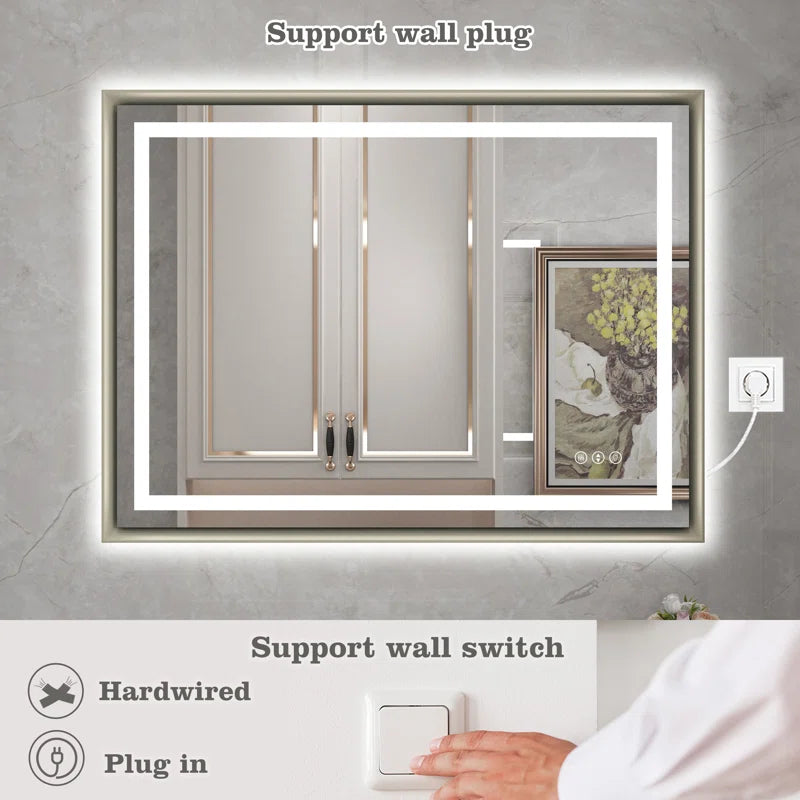 28" X 36" Hettel LED Bathroom Vanity Mirror with Front Lights Backlit Framed Dimmable Anti-Fog