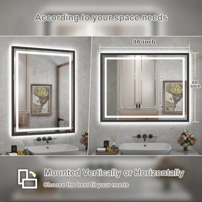 28" X 36" Hettel LED Bathroom Vanity Mirror with Front Lights Backlit Framed Dimmable Anti-Fog