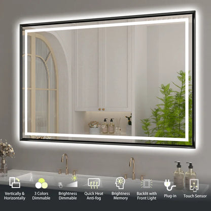 28" X 36" Hettel LED Bathroom Vanity Mirror with Front Lights Backlit Framed Dimmable Anti-Fog