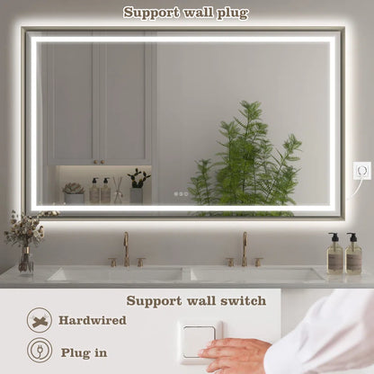 48" X 32" Hettel LED Bathroom Vanity Mirror with Front Lights Backlit Framed Dimmable Anti-Fog