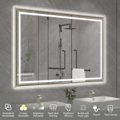 48" X 32" Hettel LED Bathroom Vanity Mirror with Front Lights Backlit Framed Dimmable Anti-Fog