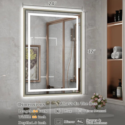 28" X 36" Hettel LED Bathroom Vanity Mirror with Front Lights Backlit Framed Dimmable Anti-Fog