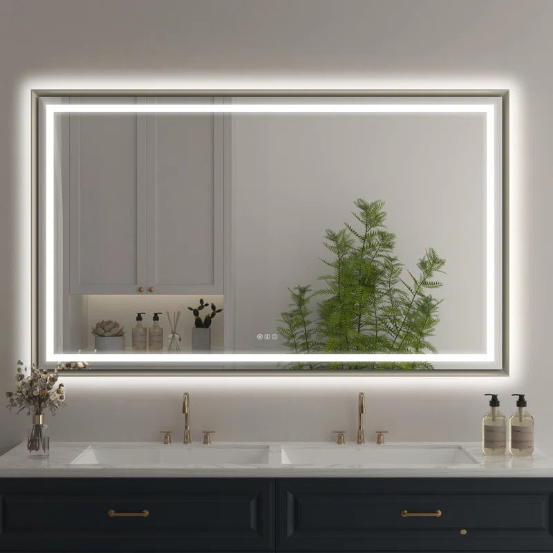 48" X 32" Hettel LED Bathroom Vanity Mirror with Front Lights Backlit Framed Dimmable Anti-Fog