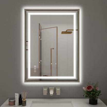 28" X 36" Hettel LED Bathroom Vanity Mirror with Front Lights Backlit Framed Dimmable Anti-Fog