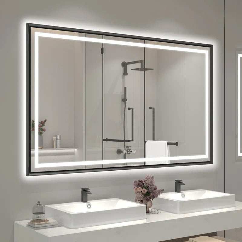 60" X 36" Hettel LED Bathroom Vanity Mirror with Front Lights Backlit Framed Dimmable Anti-Fog