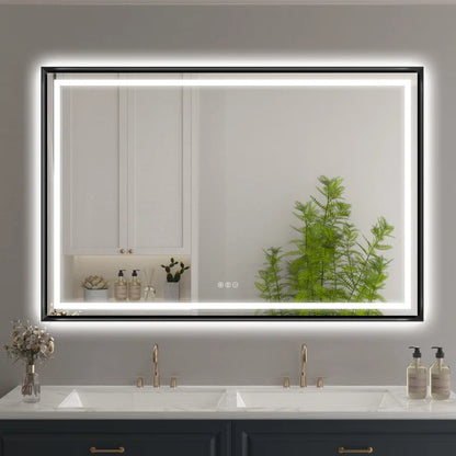 28" X 36" Hettel LED Bathroom Vanity Mirror with Front Lights Backlit Framed Dimmable Anti-Fog