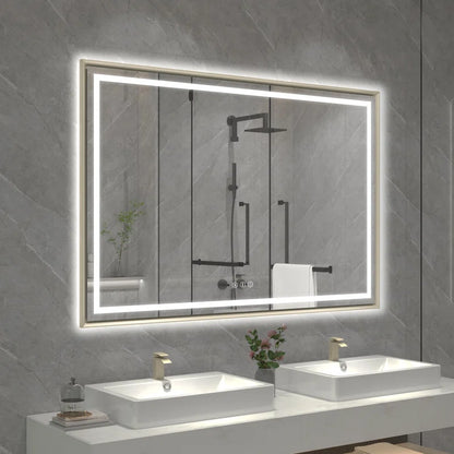 48" X 32" Hettel LED Bathroom Vanity Mirror with Front Lights Backlit Framed Dimmable Anti-Fog