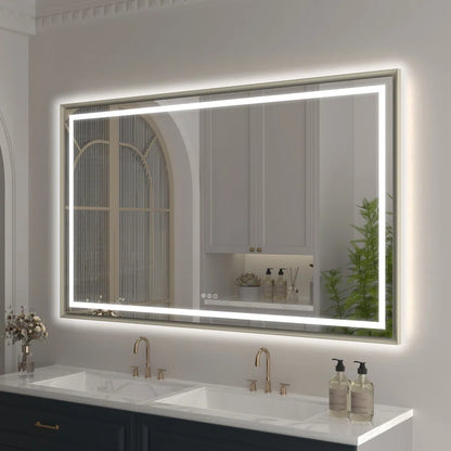 48" X 32" Hettel LED Bathroom Vanity Mirror with Front Lights Backlit Framed Dimmable Anti-Fog