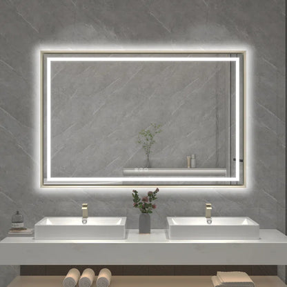 48" X 32" Hettel LED Bathroom Vanity Mirror with Front Lights Backlit Framed Dimmable Anti-Fog