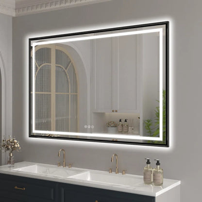 28" X 36" Hettel LED Bathroom Vanity Mirror with Front Lights Backlit Framed Dimmable Anti-Fog