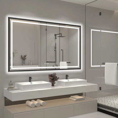 60" X 36" Hettel LED Bathroom Vanity Mirror with Front Lights Backlit Framed Dimmable Anti-Fog