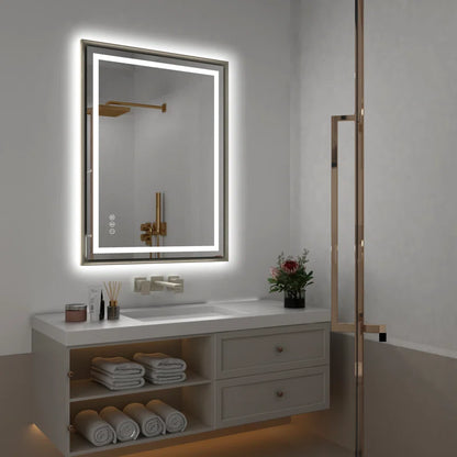 28" X 36" Hettel LED Bathroom Vanity Mirror with Front Lights Backlit Framed Dimmable Anti-Fog