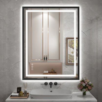 28" X 36" Hettel LED Bathroom Vanity Mirror with Front Lights Backlit Framed Dimmable Anti-Fog