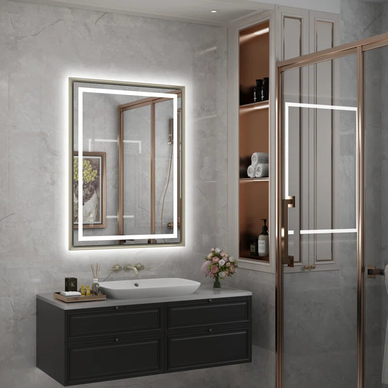 28" X 36" Hettel LED Bathroom Vanity Mirror with Front Lights Backlit Framed Dimmable Anti-Fog