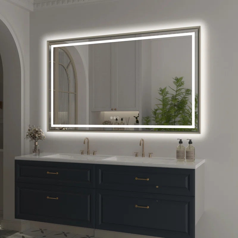 48" X 32" Hettel LED Bathroom Vanity Mirror with Front Lights Backlit Framed Dimmable Anti-Fog