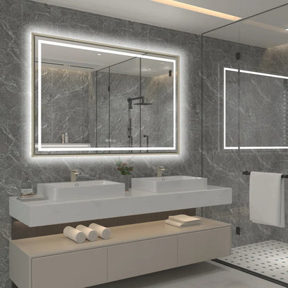 48" X 32" Hettel LED Bathroom Vanity Mirror with Front Lights Backlit Framed Dimmable Anti-Fog