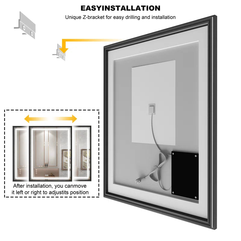 28" X 36" Hettel LED Bathroom Vanity Mirror with Front Lights Backlit Framed Dimmable Anti-Fog