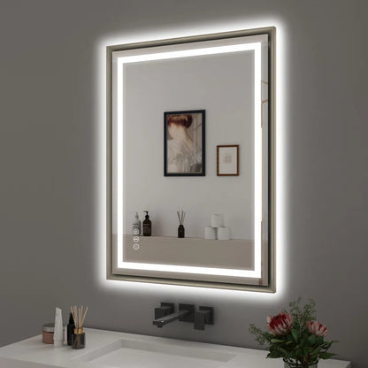 28" X 36" Hettel LED Bathroom Vanity Mirror with Front Lights Backlit Framed Dimmable Anti-Fog