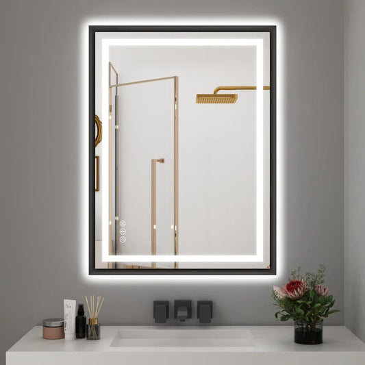 72" X 32" Hettel LED Bathroom Vanity Mirror with Front Lights Backlit Framed Dimmable Anti-Fog
