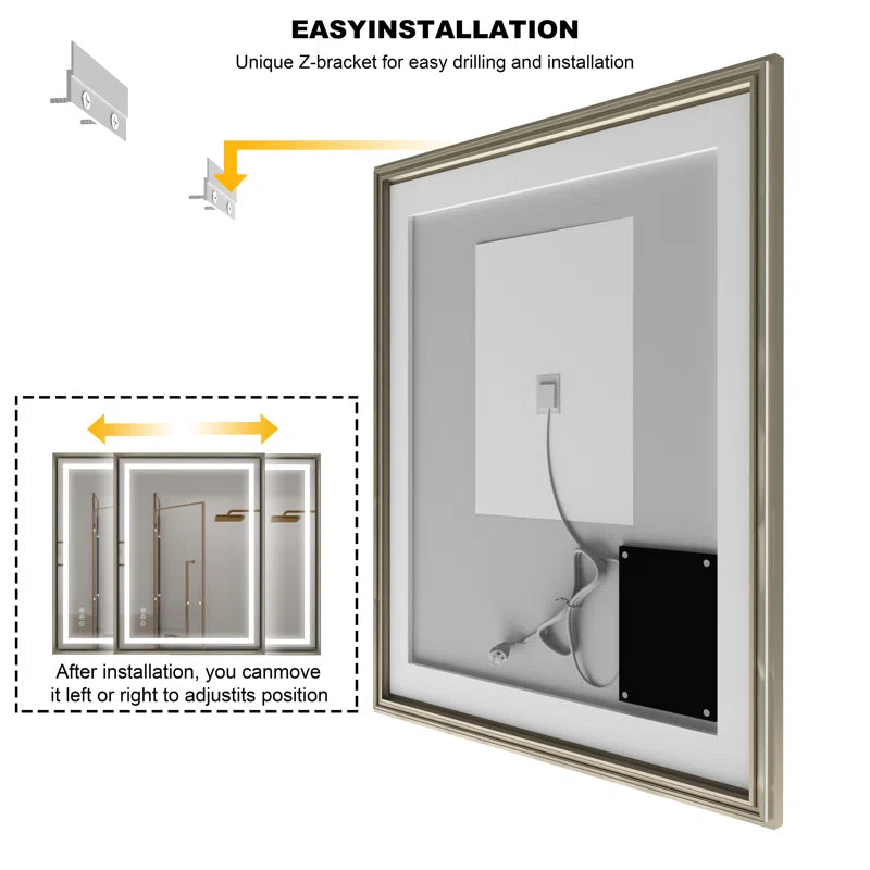 28" X 36" Hettel LED Bathroom Vanity Mirror with Front Lights Backlit Framed Dimmable Anti-Fog