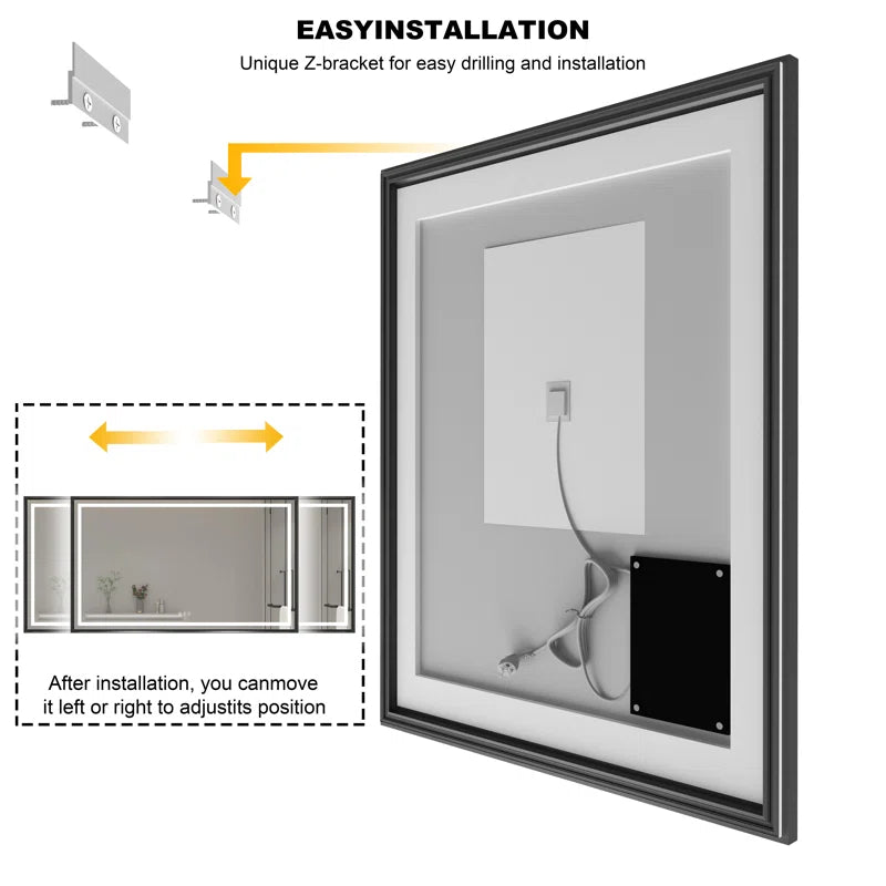 60" X 36" Hettel LED Bathroom Vanity Mirror with Front Lights Backlit Framed Dimmable Anti-Fog