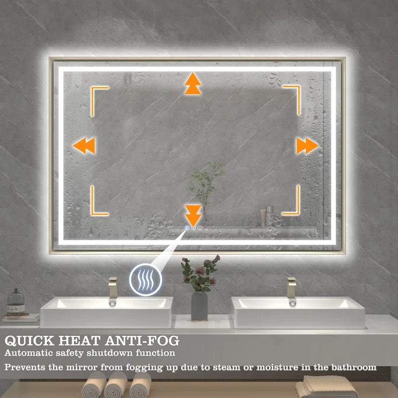 48" X 32" Hettel LED Bathroom Vanity Mirror with Front Lights Backlit Framed Dimmable Anti-Fog