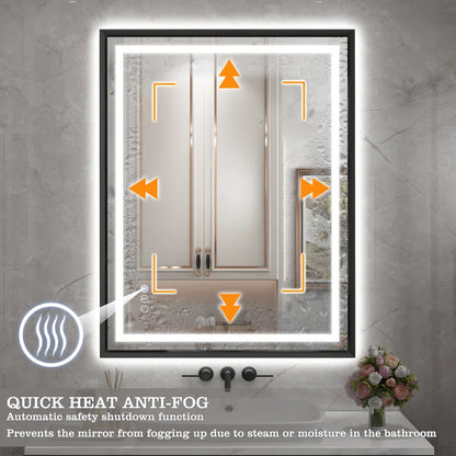 28" X 36" Hettel LED Bathroom Vanity Mirror with Front Lights Backlit Framed Dimmable Anti-Fog