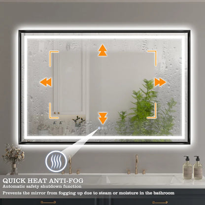 28" X 36" Hettel LED Bathroom Vanity Mirror with Front Lights Backlit Framed Dimmable Anti-Fog