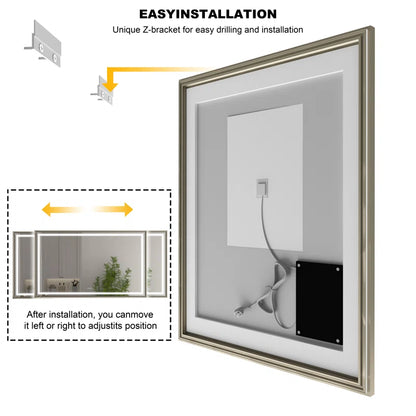 48" X 32" Hettel LED Bathroom Vanity Mirror with Front Lights Backlit Framed Dimmable Anti-Fog