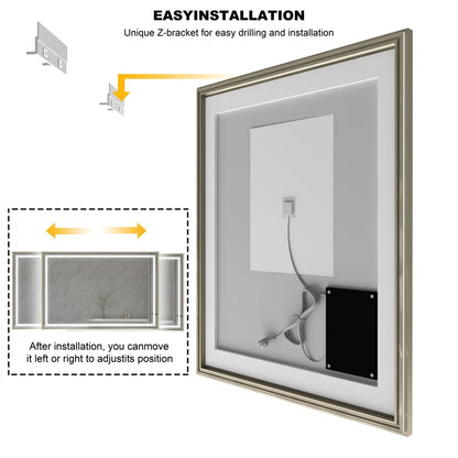 48" X 32" Hettel LED Bathroom Vanity Mirror with Front Lights Backlit Framed Dimmable Anti-Fog