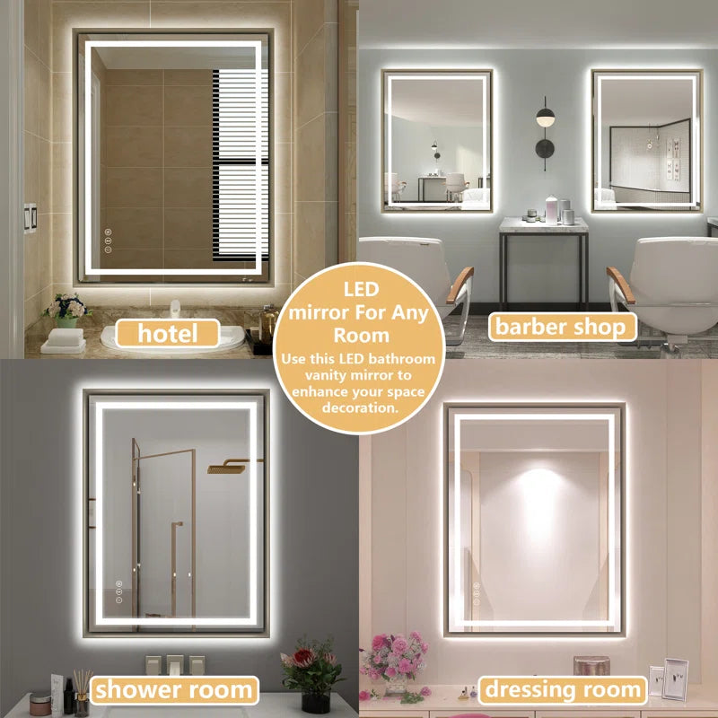 28" X 36" Hettel LED Bathroom Vanity Mirror with Front Lights Backlit Framed Dimmable Anti-Fog