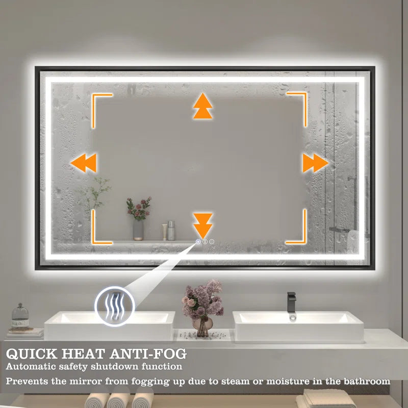 60" X 36" Hettel LED Bathroom Vanity Mirror with Front Lights Backlit Framed Dimmable Anti-Fog