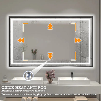 60" X 36" Hettel LED Bathroom Vanity Mirror with Front Lights Backlit Framed Dimmable Anti-Fog