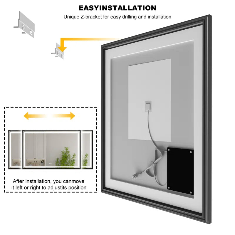 28" X 36" Hettel LED Bathroom Vanity Mirror with Front Lights Backlit Framed Dimmable Anti-Fog