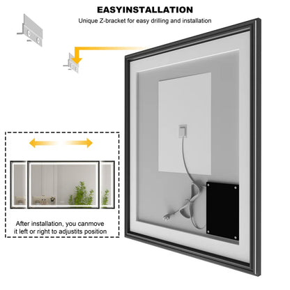 28" X 36" Hettel LED Bathroom Vanity Mirror with Front Lights Backlit Framed Dimmable Anti-Fog