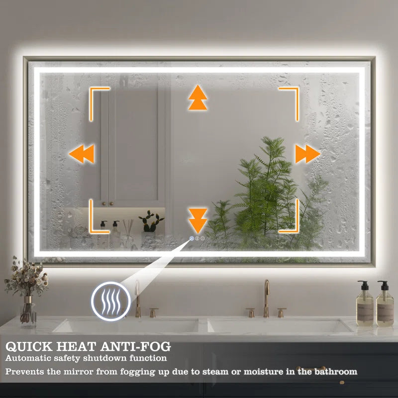 48" X 32" Hettel LED Bathroom Vanity Mirror with Front Lights Backlit Framed Dimmable Anti-Fog