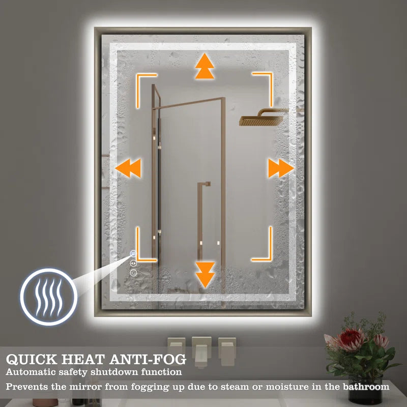 28" X 36" Hettel LED Bathroom Vanity Mirror with Front Lights Backlit Framed Dimmable Anti-Fog