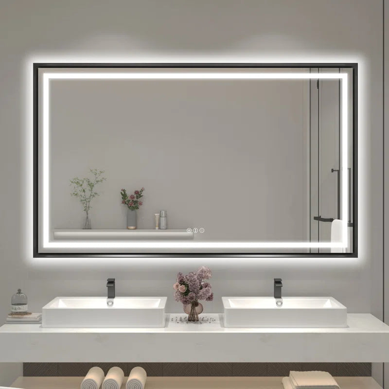 60" X 36" Hettel LED Bathroom Vanity Mirror with Front Lights Backlit Framed Dimmable Anti-Fog