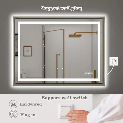 28" X 36" Hettel LED Bathroom Vanity Mirror with Front Lights Backlit Framed Dimmable Anti-Fog