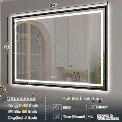 28" X 36" Hettel LED Bathroom Vanity Mirror with Front Lights Backlit Framed Dimmable Anti-Fog