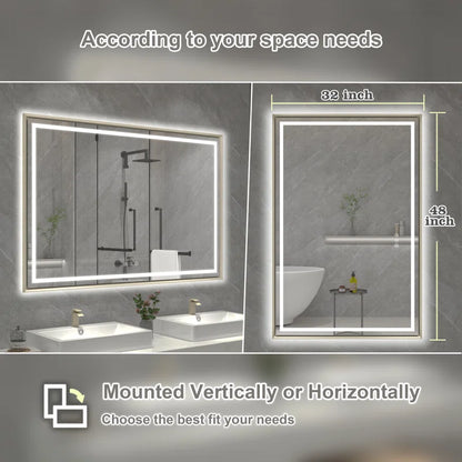 48" X 32" Hettel LED Bathroom Vanity Mirror with Front Lights Backlit Framed Dimmable Anti-Fog