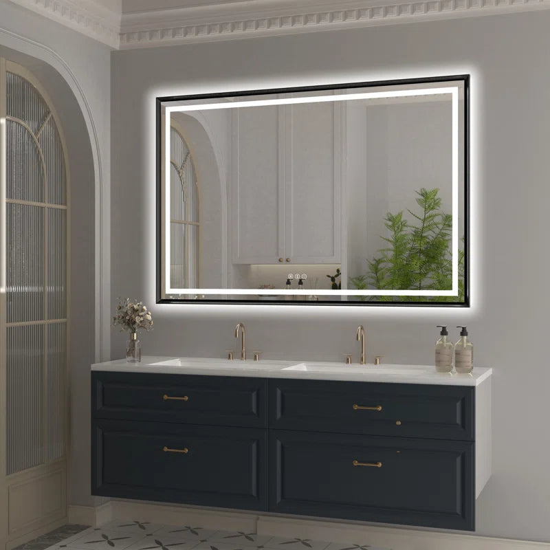 28" X 36" Hettel LED Bathroom Vanity Mirror with Front Lights Backlit Framed Dimmable Anti-Fog