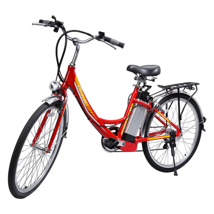 IDEAPLAY P20 26 inch Electric Bike for Adults, 250W Electric Commuter Bicycle with 3 Riding Modes Ebike for Women Men, red