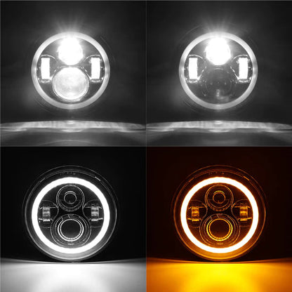 7inch Headlight With White-Yellow Halo Chrome Color –Black Box in Pairs