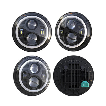 7-Inch Spider Headlights Chrome With Halo – 4-Inch Fog Lights Black – With Halo – 4PCS in Set