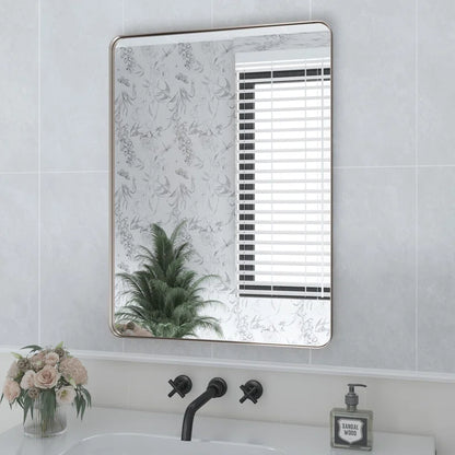 22 X 30" Filleted Corner Wall Mounted Mirror, Bathroom Mirror, Vanity Wall Mirror With Metal Frame