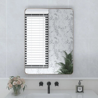 22 X 30" Filleted Corner Wall Mounted Mirror, Bathroom Mirror, Vanity Wall Mirror With Metal Frame