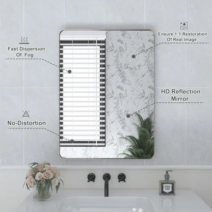 22 X 30" Filleted Corner Wall Mounted Mirror, Bathroom Mirror, Vanity Wall Mirror With Metal Frame