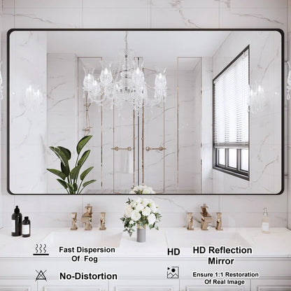 60" x 36"Filleted Corner Wall Mounted Mirror, Bathroom Mirror, Vanity Wall Mirror With Metal Frame