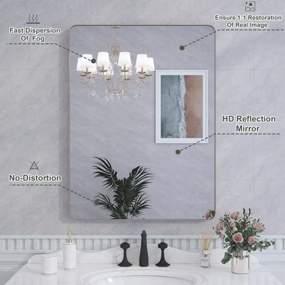 60" X 28" Filleted Corner Wall Mounted Mirror, Bathroom Mirror, Vanity Wall Mirror With Metal Frame